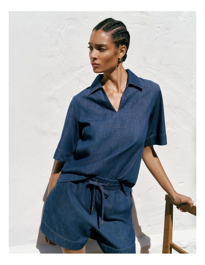 Soft Denim Popover Shirt in Mid Blue image 2