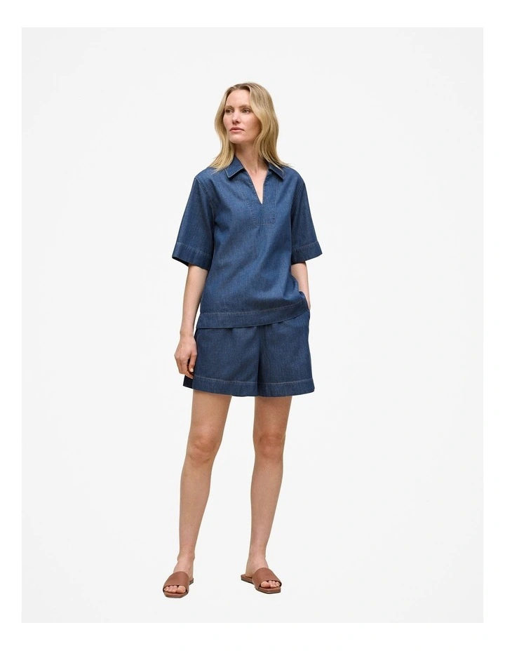 Soft Denim Popover Shirt in Mid Blue image 3