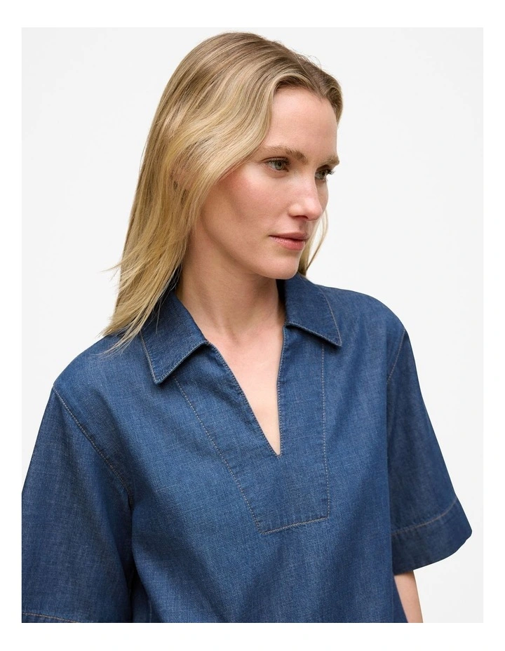 Soft Denim Popover Shirt in Mid Blue image 4