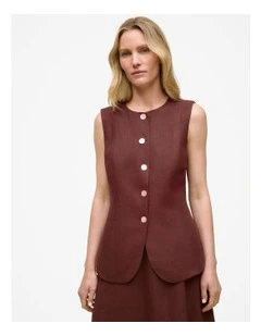 Delave Linen Button Through Vest in Espresso