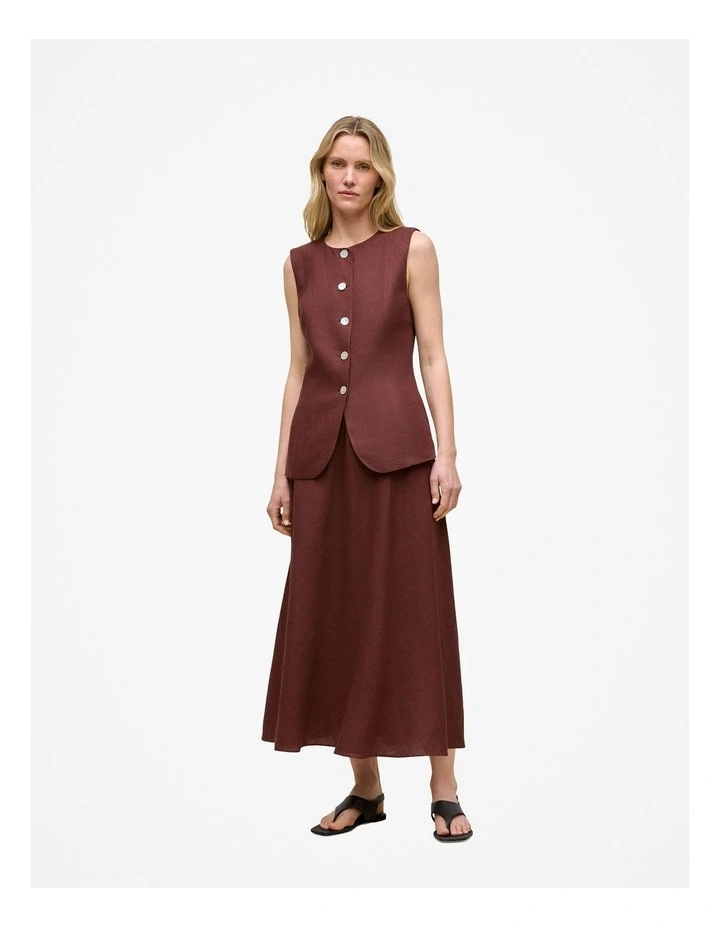 Delave Linen Button Through Vest in Espresso image 2