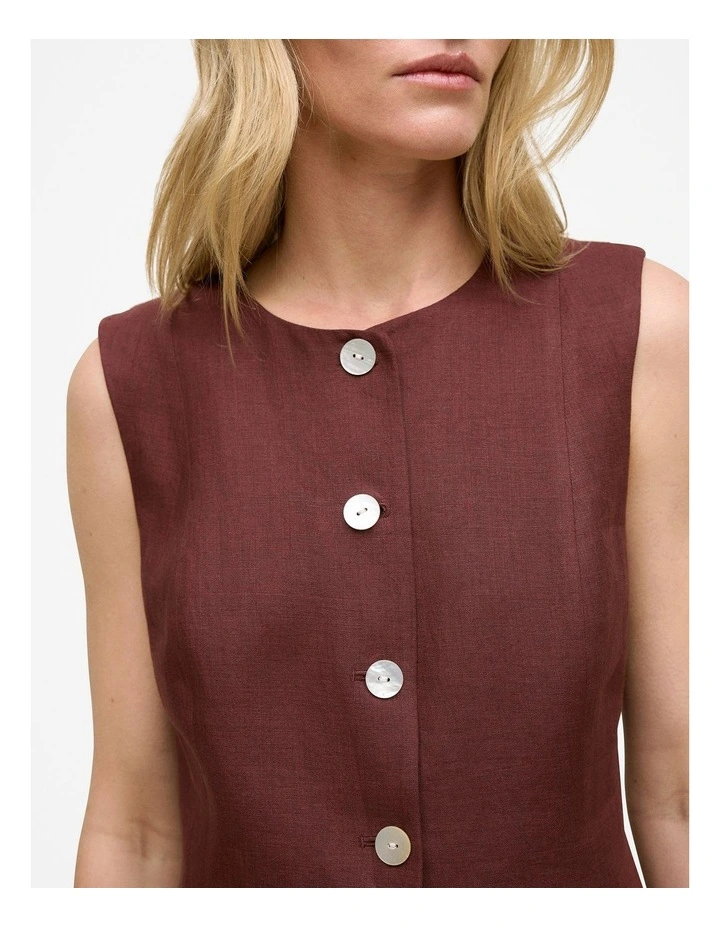 Delave Linen Button Through Vest in Espresso image 3
