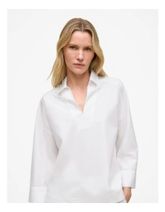 Fine Poplin Popover Shirt in White