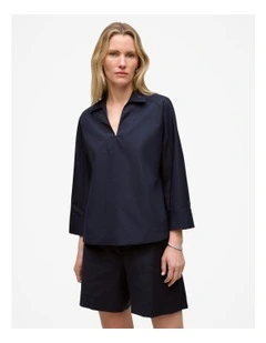 Fine Poplin Popover Shirt in Night Sky