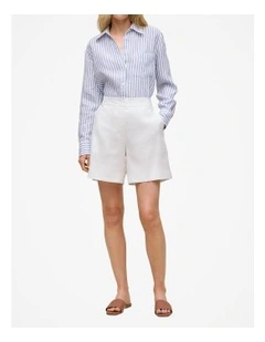 Stretch Linen Blend Tailored Short in White