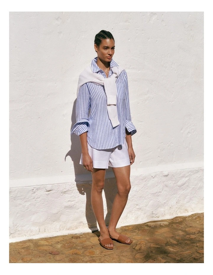 Stretch Linen Blend Tailored Short in White image 2