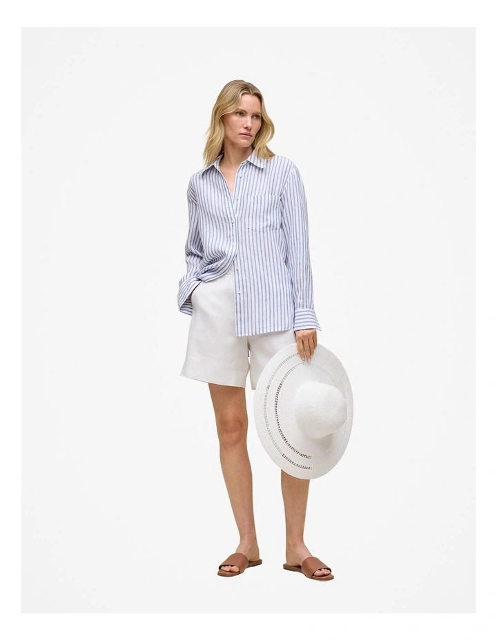 Stretch Linen Blend Tailored Short in White image 3