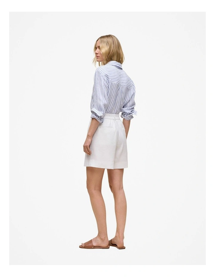 Stretch Linen Blend Tailored Short in White image 5