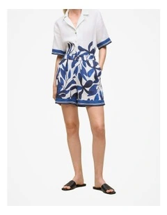 Marea Border Stripe Linen Short in White