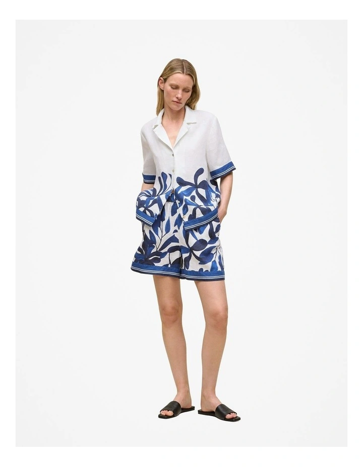 Marea Border Stripe Linen Short in White image 2