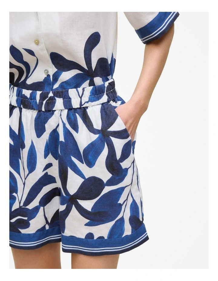 Marea Border Stripe Linen Short in White image 3