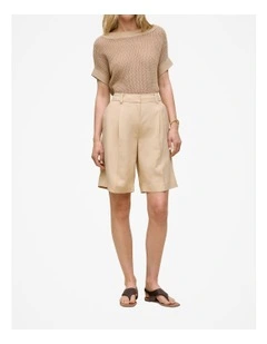 Pleat Front Longline Short in Sand
