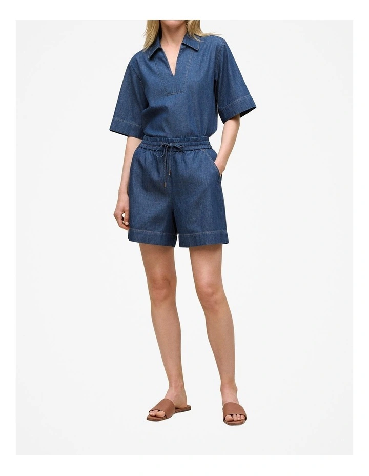 Soft Denim Drawcord Short in Mid Blue image 1