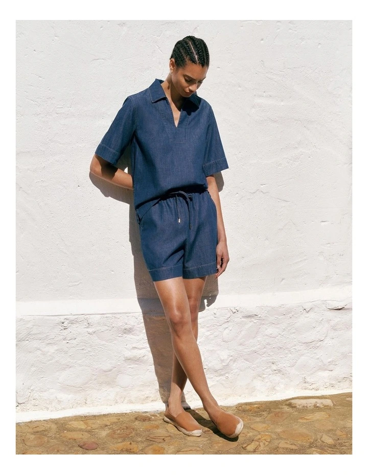 Soft Denim Drawcord Short in Mid Blue image 2