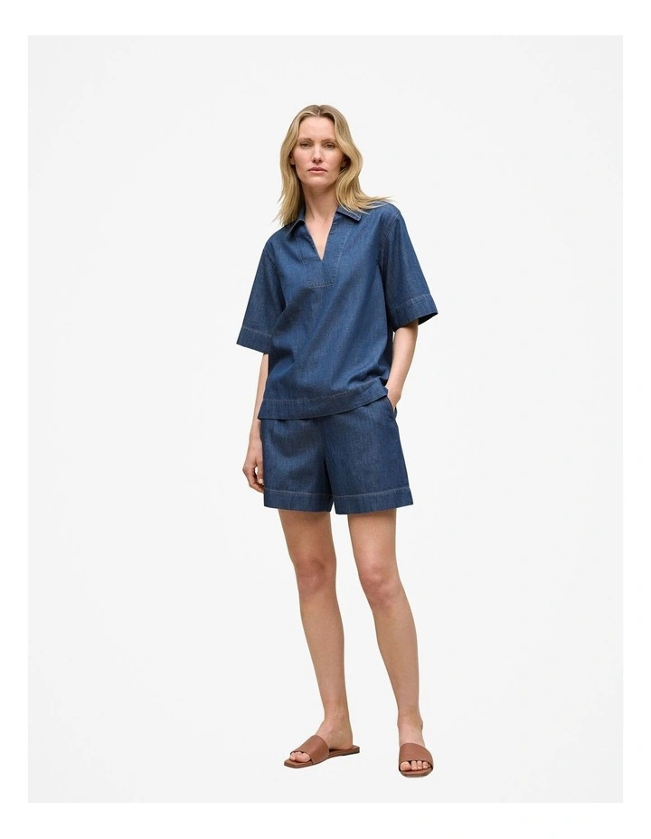 Soft Denim Drawcord Short in Mid Blue image 3