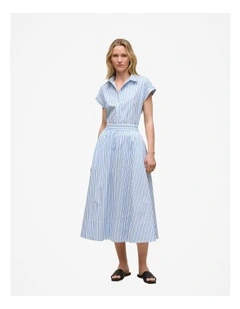 Jacquard Stripe Poplin Skirt in Pastel Blue