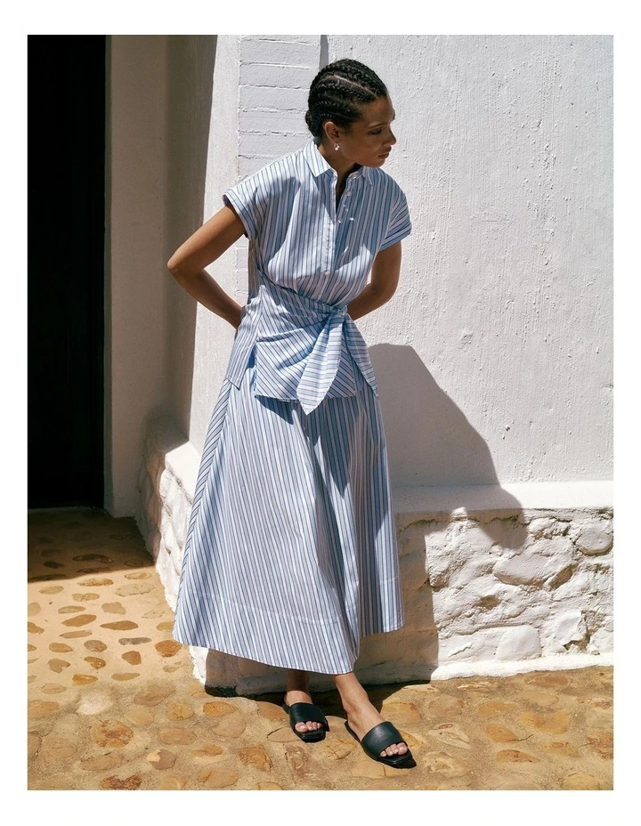 Jacquard Stripe Poplin Skirt in Pastel Blue image 2