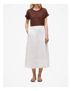 Stretch Linen Patch Pocket Skirt in White