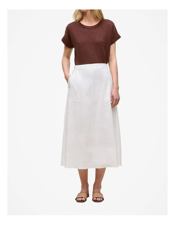 Stretch Linen Patch Pocket Skirt in White image 1