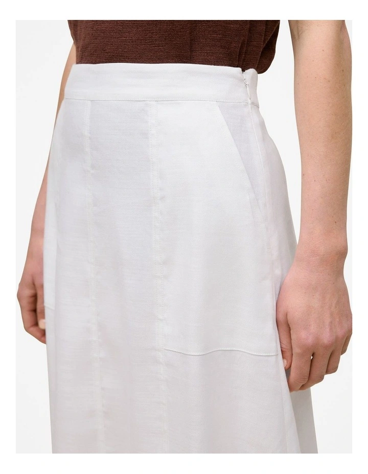 Stretch Linen Patch Pocket Skirt in White image 3