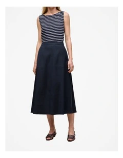 Stretch Linen Patch Pocket Skirt in Night Sky