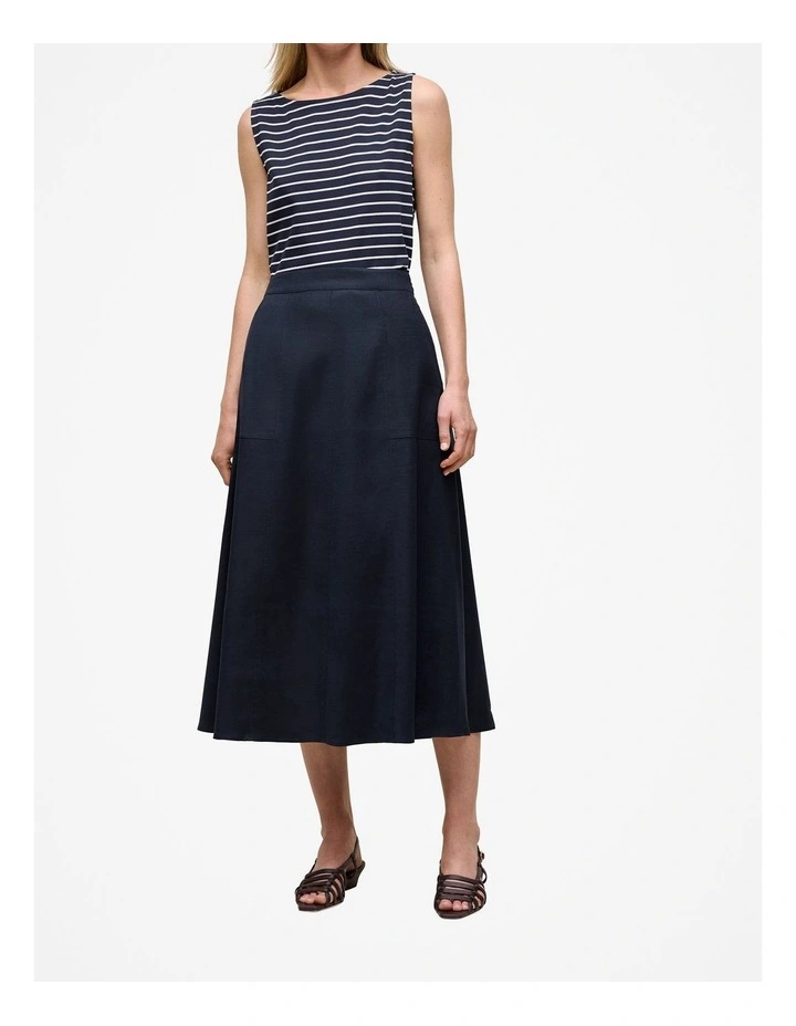 Stretch Linen Patch Pocket Skirt in Night Sky image 1