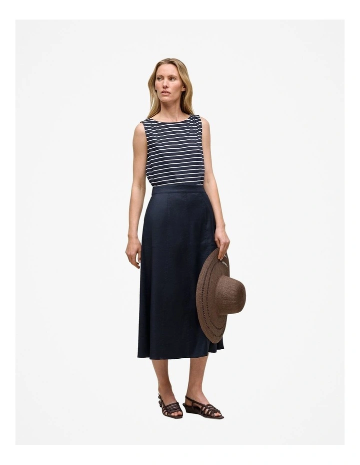 Stretch Linen Patch Pocket Skirt in Night Sky image 2