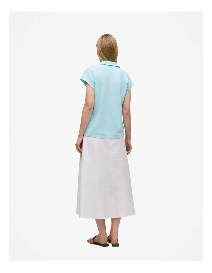 Linen Cotton Relaxed Cap Sleeve Polo in Pastel Blue image 4