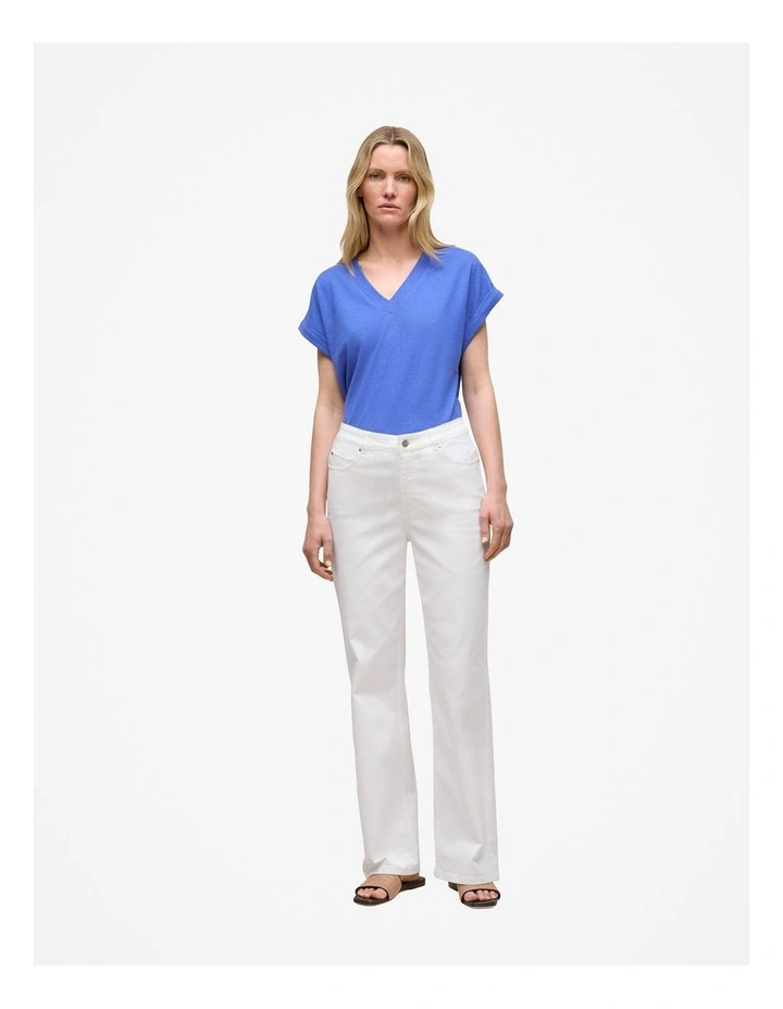 Linen Cotton V Neck T-shirt in Vivid Blue image 2
