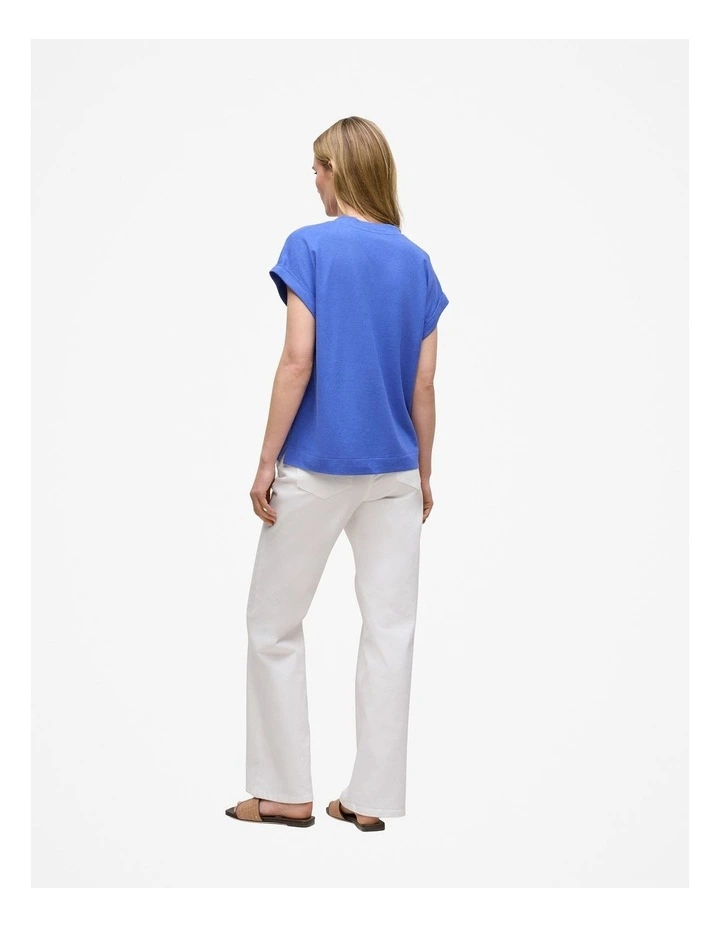 Linen Cotton V Neck T-shirt in Vivid Blue image 4