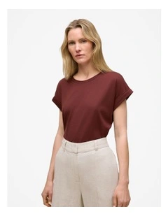 Australian Cotton Cuff Sleeve T-shirt in Espresso