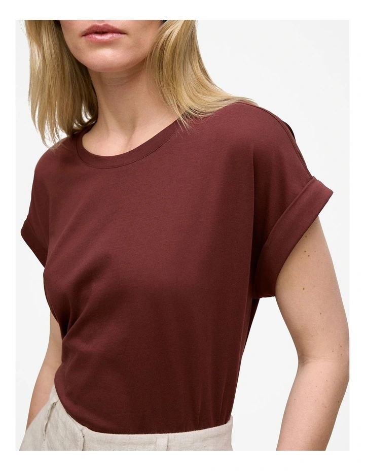 Australian Cotton Cuff Sleeve T-shirt in Espresso image 3