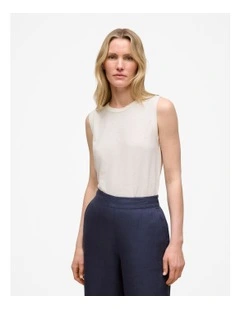 Linen Cotton Crew Tank in White