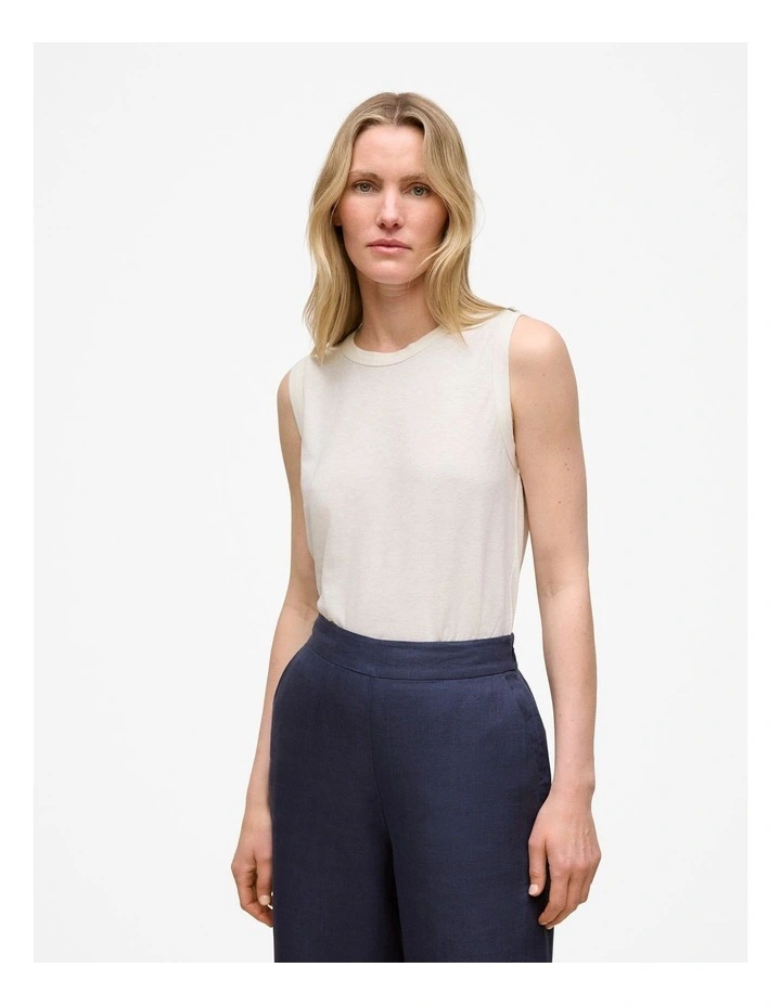 Linen Cotton Crew Tank in White image 1