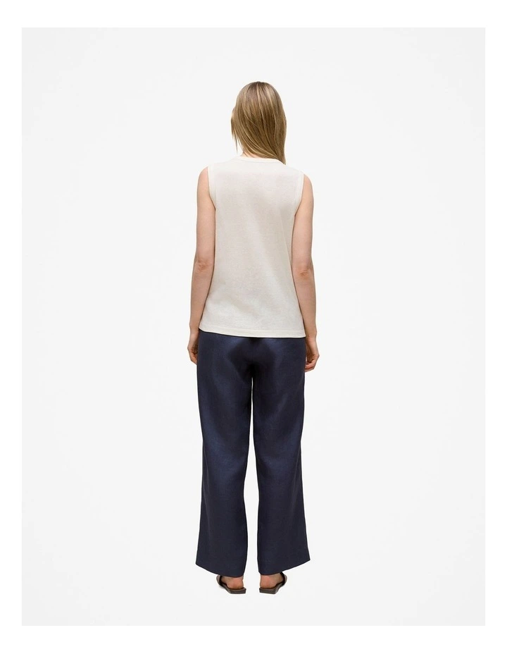 Linen Cotton Crew Tank in White image 4