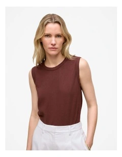 Linen Cotton Crew Tank in Espresso