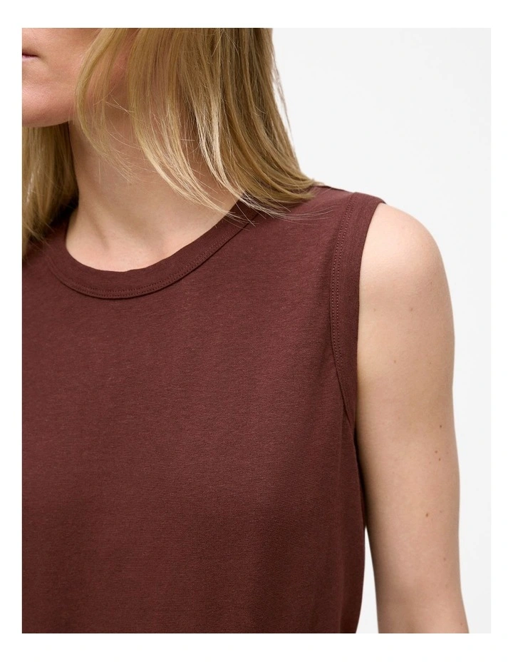 Linen Cotton Crew Tank in Espresso image 3