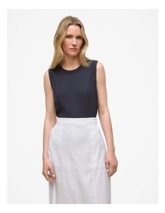 Linen Cotton Crew Tank in Night Sky