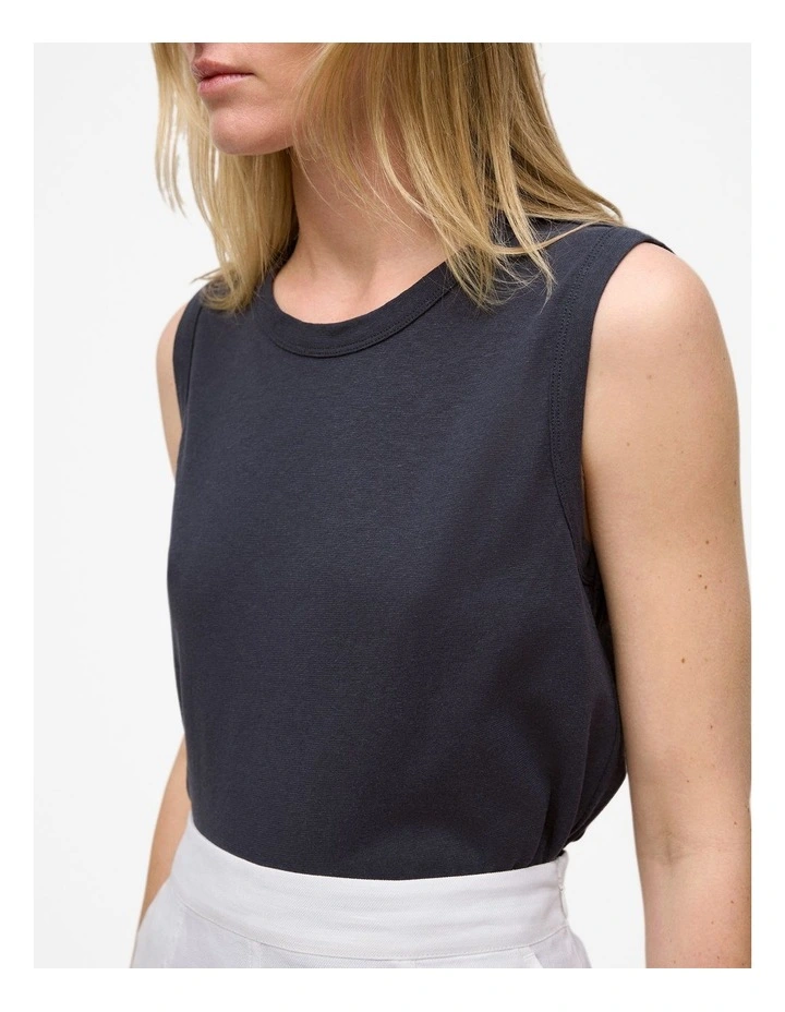 Linen Cotton Crew Tank in Night Sky image 3