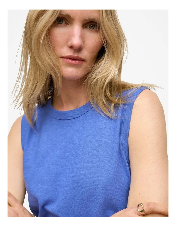 Linen Cotton Crew Tank in Vivid Blue image 3