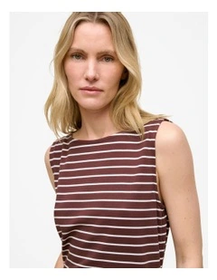 Modal Cotton Stripe Boatneck Tank in Espresso