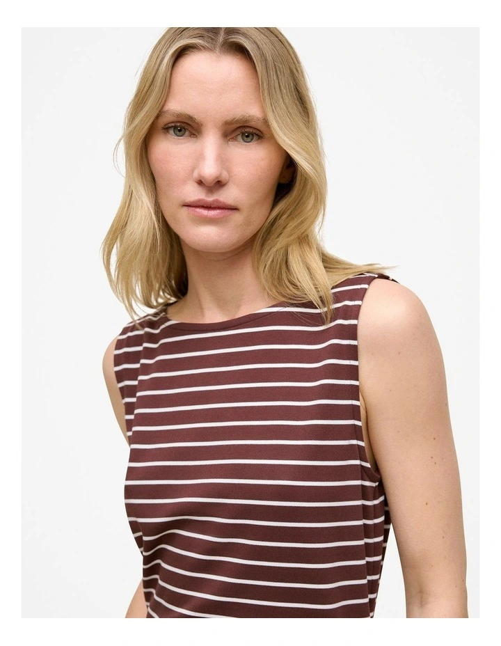 Modal Cotton Stripe Boatneck Tank in Espresso image 1