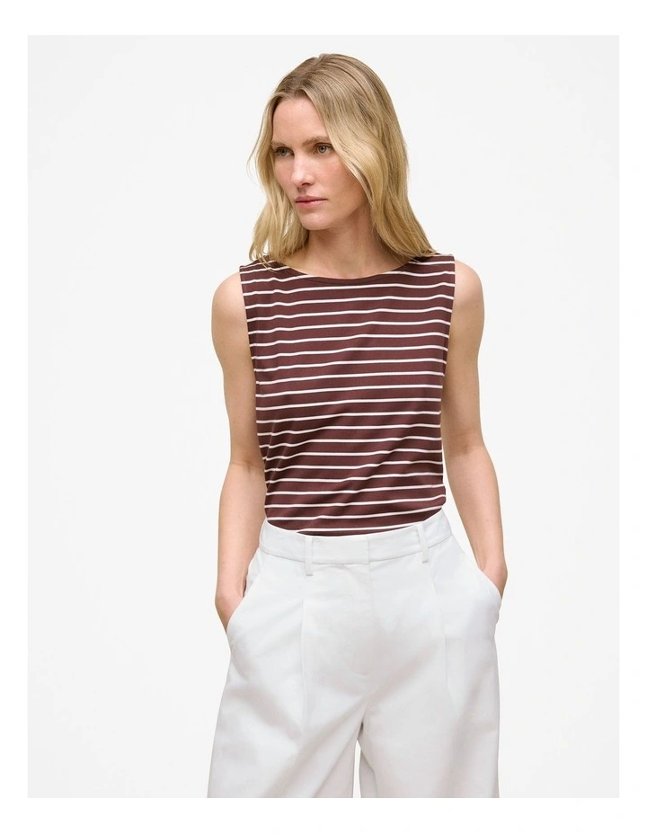 Modal Cotton Stripe Boatneck Tank in Espresso image 3