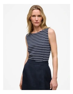 Modal Cotton Stripe Boatneck Tank in Night Sky