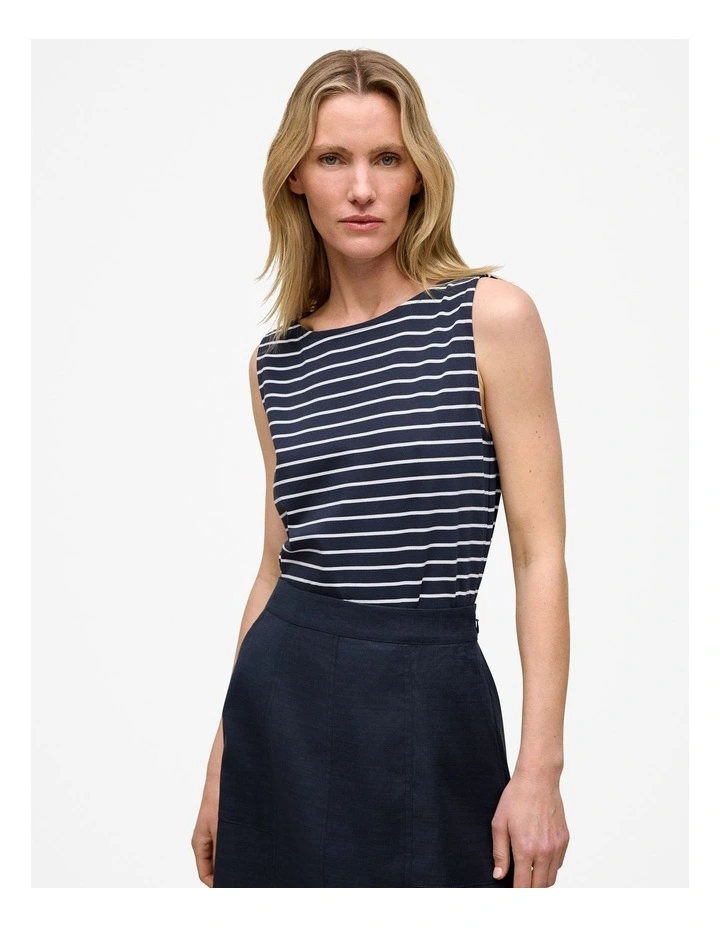 Modal Cotton Stripe Boatneck Tank in Night Sky image 1