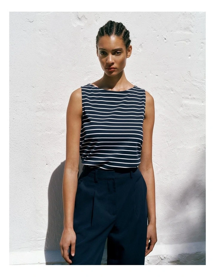 Modal Cotton Stripe Boatneck Tank in Night Sky image 2