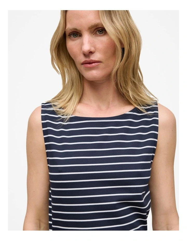 Modal Cotton Stripe Boatneck Tank in Night Sky image 4