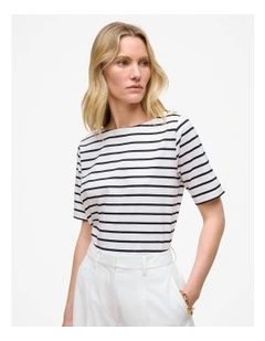 Stripe Boatneck T-shirt in Night Sky