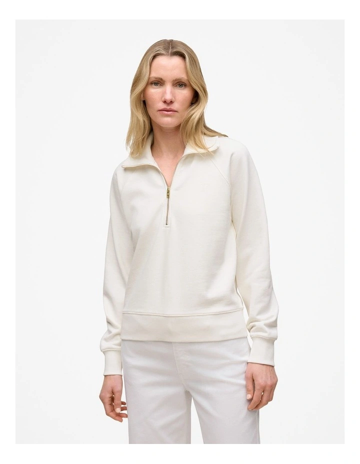 Terry Relaxed Zip Sweat in White image 1