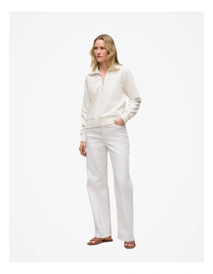 Terry Relaxed Zip Sweat in White image 2